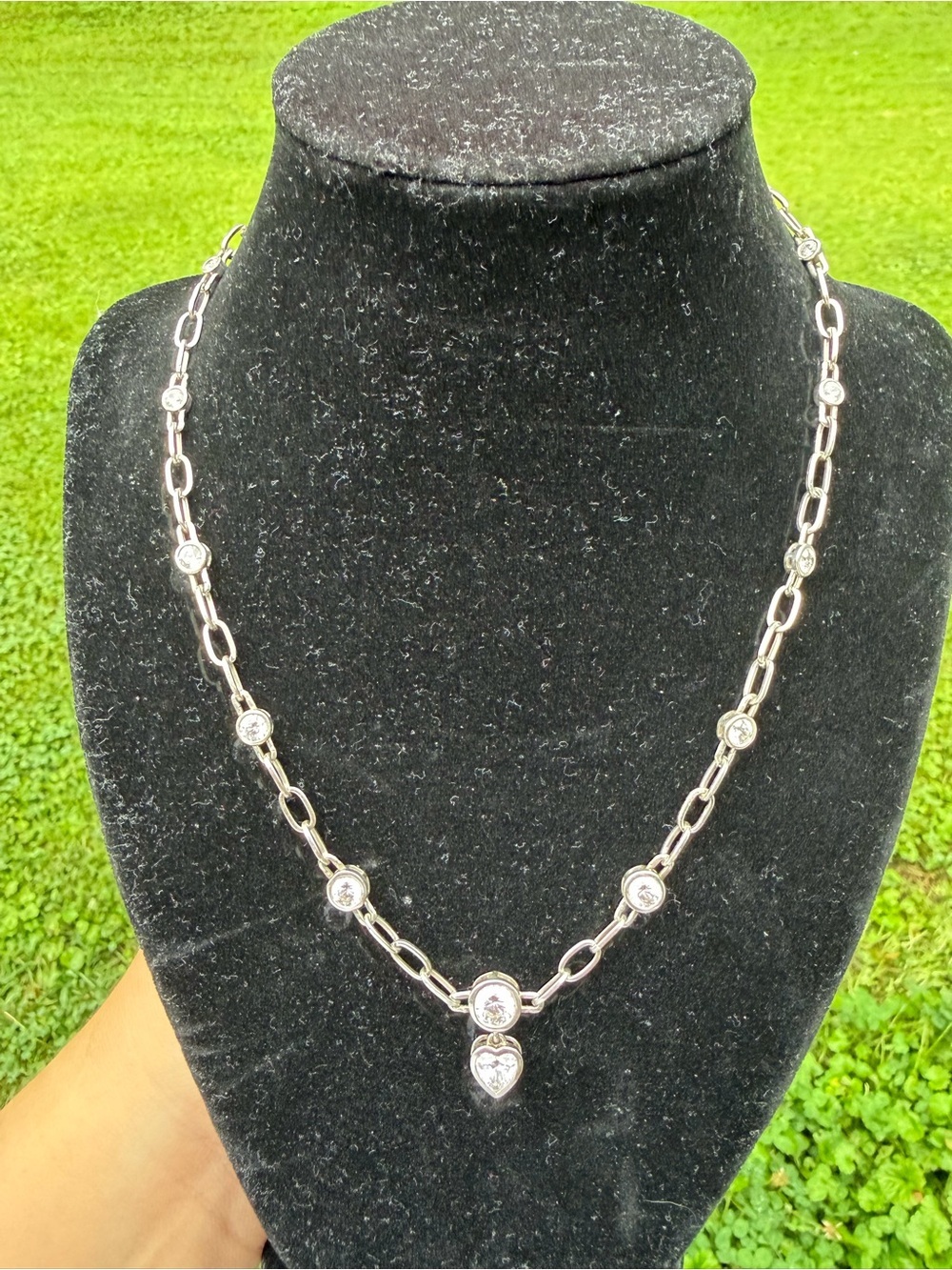 925 Sterling Silver Cubic Zirconia Station Necklace - Picture 2 of 5